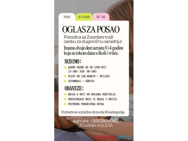 Posao za stalno: Briga o deci 4 i 8 godina