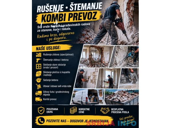 Ru&scaron;enje &bull; &Scaron;temanje &bull; Kombi prevoz