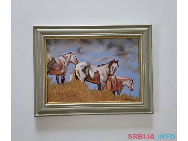 Ulje na kartonu - Konji
