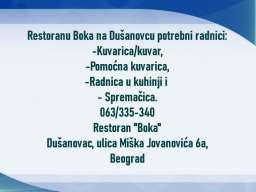 Restoranu Boka na Dušanovcu potrebni radnici