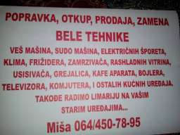 Polovna bela tehnika-popravka, prodaja, 