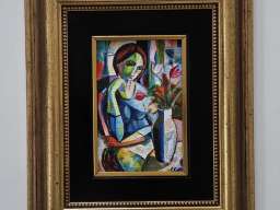 Slika - Dama i cvece - akril na platnu. Minijatura