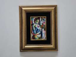 Slika - Dama i cvece - akril na platnu. Minijatura