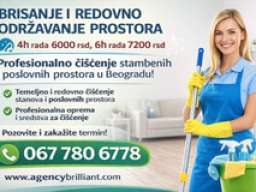 Brisanje i redovno održavanje prostora za 4h rada 6000 rsd, za 6h rada 720