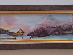 Slika - Koliba u planini, tehnika akvarel. 